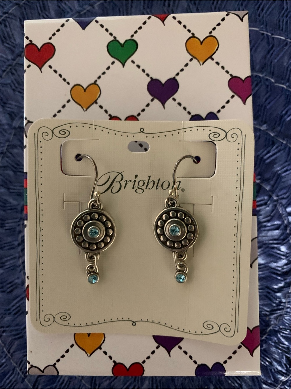 Brighton Silver Earrings with Aqua Blue Crystals NWT